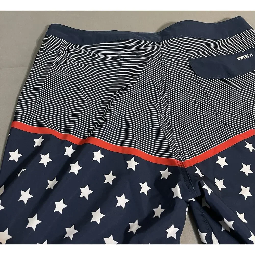 Hurley Board Shorts Mens 36 Navy Stars Stripes Swim Trunks Excellent Cond